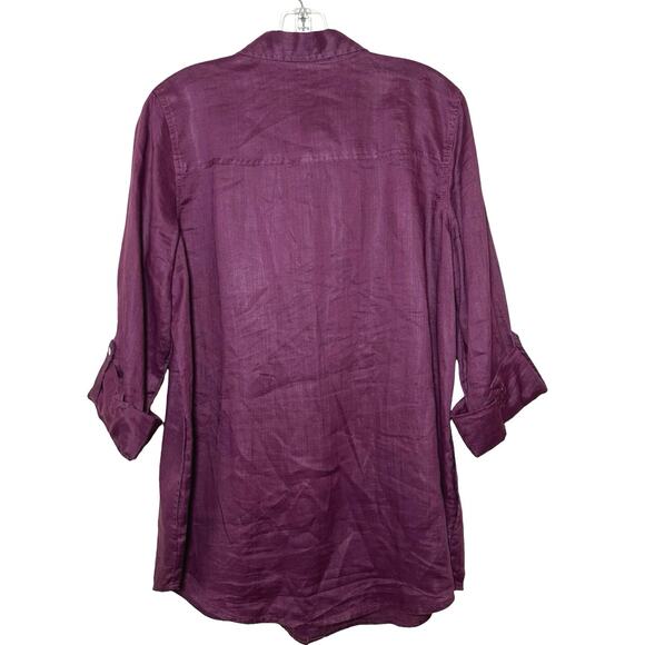 J. Jill Women’s 100% Ramie Long Tab Sleeve Button Down Shirt Plum Size Medium - Picture 2 of 8